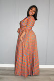 Yanka Belted Puff Sleeves Maxi Dress