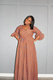 Yanka Belted Puff Sleeves Maxi Dress